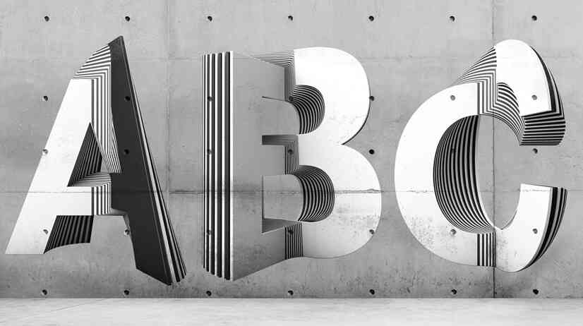 ABC chữ cái thiết kế ảo ảnh quang học trên tường