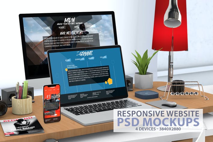 100pic responsive website psd mock up desk FR9P7HZ