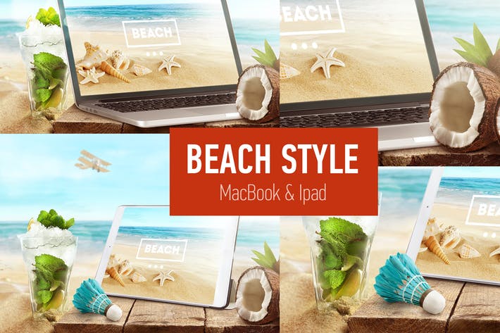 100pic mock up laptop and tablet psd beach style YLSWFA