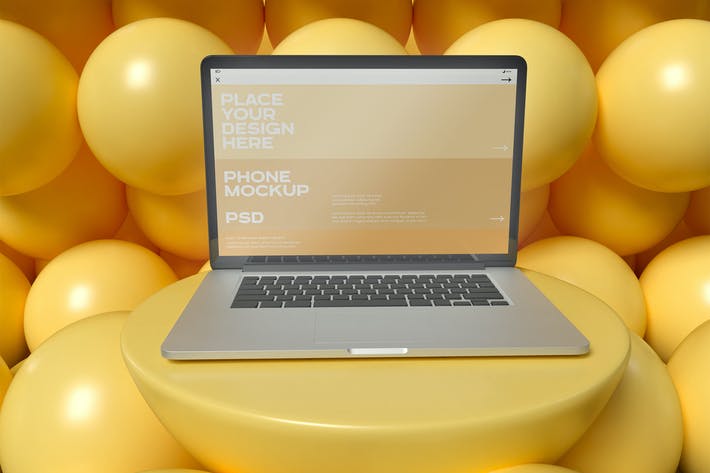 100pic laptop with balls on background mockup AD4D7J4